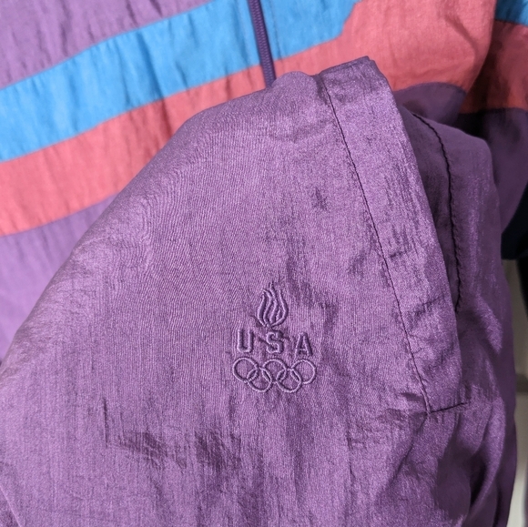 Vintage‎ 80s U.S.A. Olympic Zip-Up Track Jacket Purple Windbreaker Size Large - Picture 5 of 10